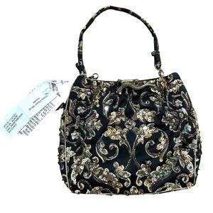 NEW Christiana evening bag beads & sequins multicolor bronze lizard clasp purse